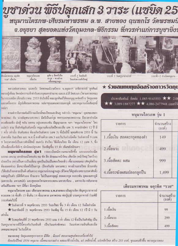 หนุมานรุ่นแรก ( ไตรภพ ) หลวงพ่อสายทอง วัดพรหมนิวาส จ.พระนครศรีอยุธยา เนื้อสัตตะโลหะ เลขสวยกล่องเดิมๆ