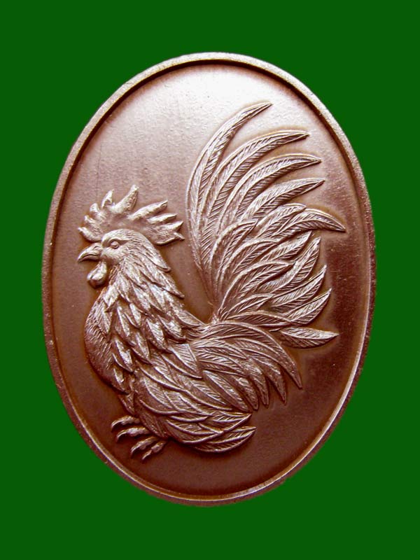 เหรียญไก่ฟ้าคู่บารมี  หลวงปู่สรวง วัดถ้ำพรหมสวัสดิ์ จ.ลพบุรี เนื้อทองแดงซาติน หมายเลข 507