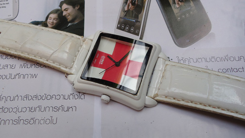 นาฬิกา CYBER DESIGN ลายธงอังกฤษ red cross เรือนขาว สายหนังขาว เครื่อง JAPAN แท้