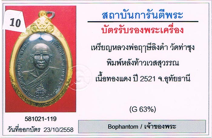 เหรียญท้าวเวสสุวรรณ บล็อกขอบจุด หลวงพ่อฤาษีลิงดำ วัดท่าซุง จ.อุทัยธานี สภาพสวยมากมาก+เลี่ยมทอง+บัตร