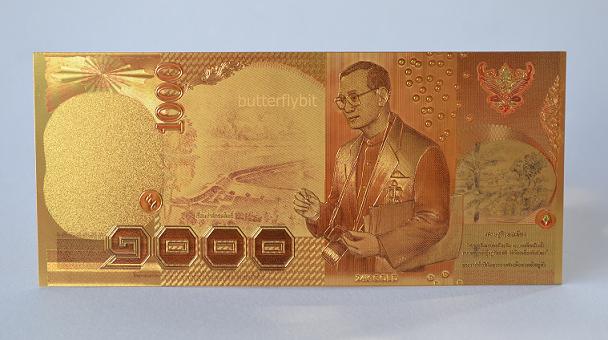 ธนบัตรที่ระลึก 1000 บาท Coler ทอง 24K 99.9% pure +ใบรับรอง No2