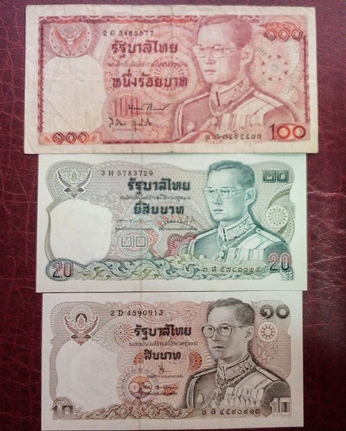 ธนบัตรในหลวง 100บาท ช้างแดง +20บาท +10บาท รวม 3ฉบับ 100บาทสภาพใช้ 20บาท,10บาท UNC...เคาะเดียวแดง...