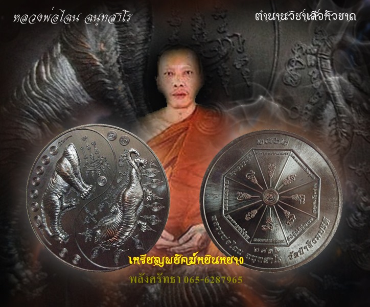 ที่สุดแห่งความเหนียว เหรียญพยัคฆ์หยินหยาง หลวงพ่อไฉน ฉันทสาโร ตำนานวิชาเสือหัวขาด เนื้อทองแดงรมดำ 