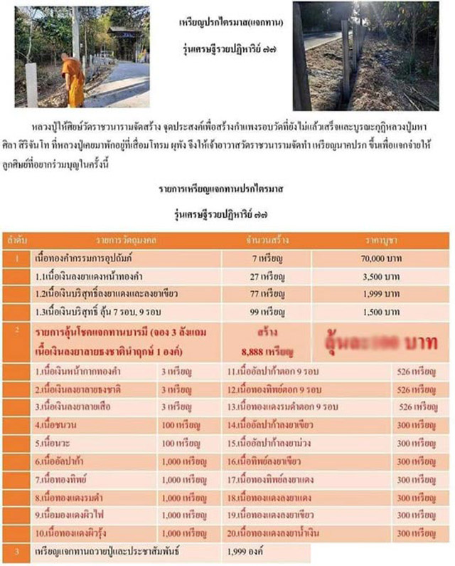 เหรียญปรกไตรมาส (แจกทาน) รุ่นเศรษฐีรวยปาฏิหารย์ ๗๗ หลวงปู่มหาศิลา สิริจันโท สวนสงฆ์แกเปะ