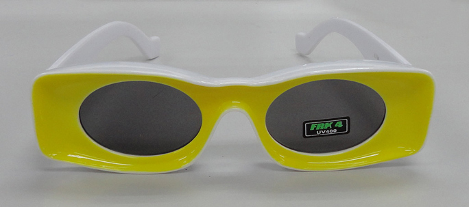 แว่นตาดีไซน์สวย แบรนด์ FRK4 ของแท้ UV400 ทรง loewe บอดี้ขาว กรอบหน้าเหลือง เลนส์ดำ จากญี่ปุ่น