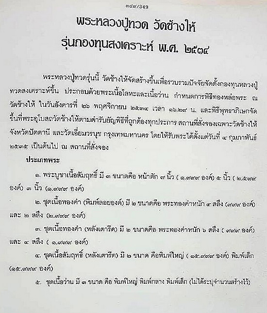 หลวงปู่ทวด วัดช้างให้ รุ่นกองทุนหลวงปู่ทวดสงเคราะห์ ปี35 เนื้อสัมฤทธิ์ พิมพ์ใหญ่