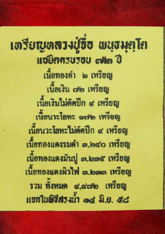 หลวงปู่จื่อ พฺนธมุตโต รุ่นสรงน้ำ แซยิดครบ ๖ รอบ ๗๒ ปี เนื้อทองคำ   ปี ๒๕๕๘ สร้าง ๒ - 3