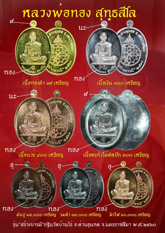 หลวงพ่อทอง สุทฺธสีโล รุ่น"สร้างบารมี "๒๕๖๐ กฐิน วัดบ้านไร่ เนื้อทองคำ - 4