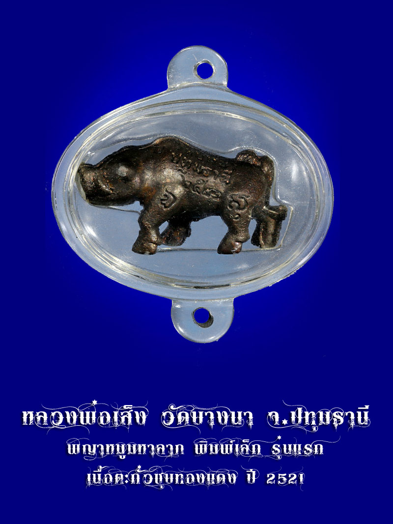 หมูหลวงพ่อเส็งวัดบางนา เนื้อตะกั่วอาบทองแดง พิมพ์เล็ก รุ่นแรก ปี2521  - 1