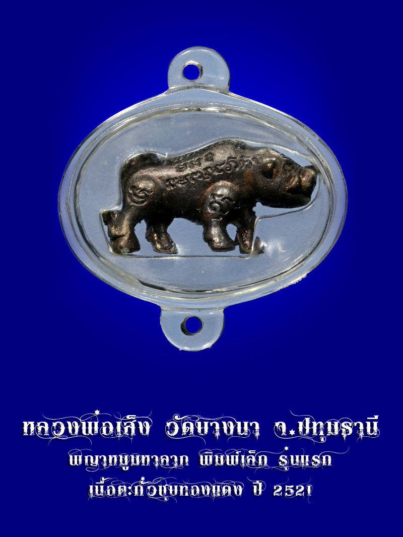 หมูหลวงพ่อเส็งวัดบางนา เนื้อตะกั่วอาบทองแดง พิมพ์เล็ก รุ่นแรก ปี2521  - 2