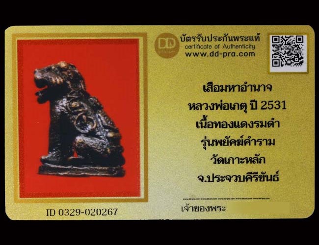 เสือมหาอำนาจ หลวงพ่อเกตุ  เนื้อทองแดงรมดำ ปี2531 วัดเกาะหลัก จ.ประจวบคีรีขันธ์ (มีบัตรรับรอง) - 5