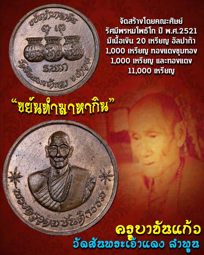 เหรียญขวัญถุง ครูบาขันแก้ว วัดสันพระเจ้าแดง จ.ลำพูน พ.ศ. 2521 - 1