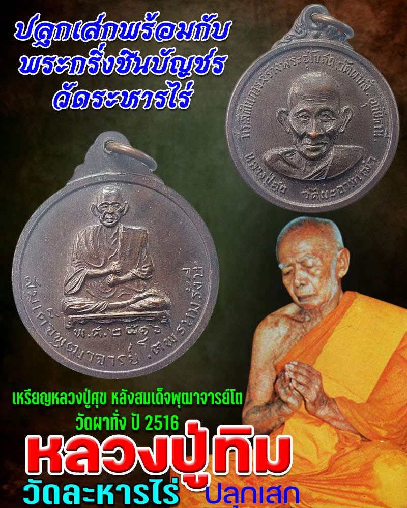 เหรียญหลวงปู่ศุข หลังสมเด็จโต กวัดผาทั่ง  หลวงปู่ทิม วัดละหารไร่ ปลุกเสก - 1