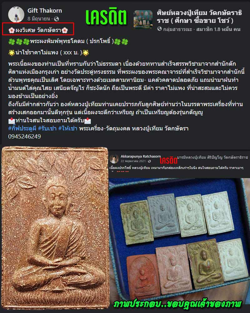 พระผงพุทธโคดม (ปรกโพธิ์ )หลวงปู่เทียม สิริปัญโญ วัดกษัตราธิราช - 1